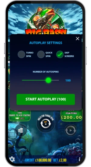 Big Bass Mission Fishin autoplay settings menu