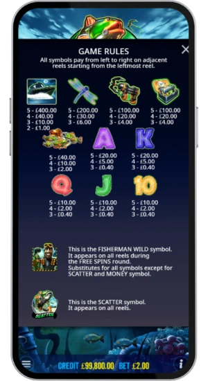 Big Bass Mission Fishin paytable and symbol values