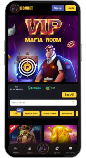 Slot lobby with search bar and game icons